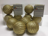 Set of 16 gold glitter pumpkin Christmas baubles 60mm