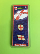 Two England St George Cross lapel badges flag and shield designs