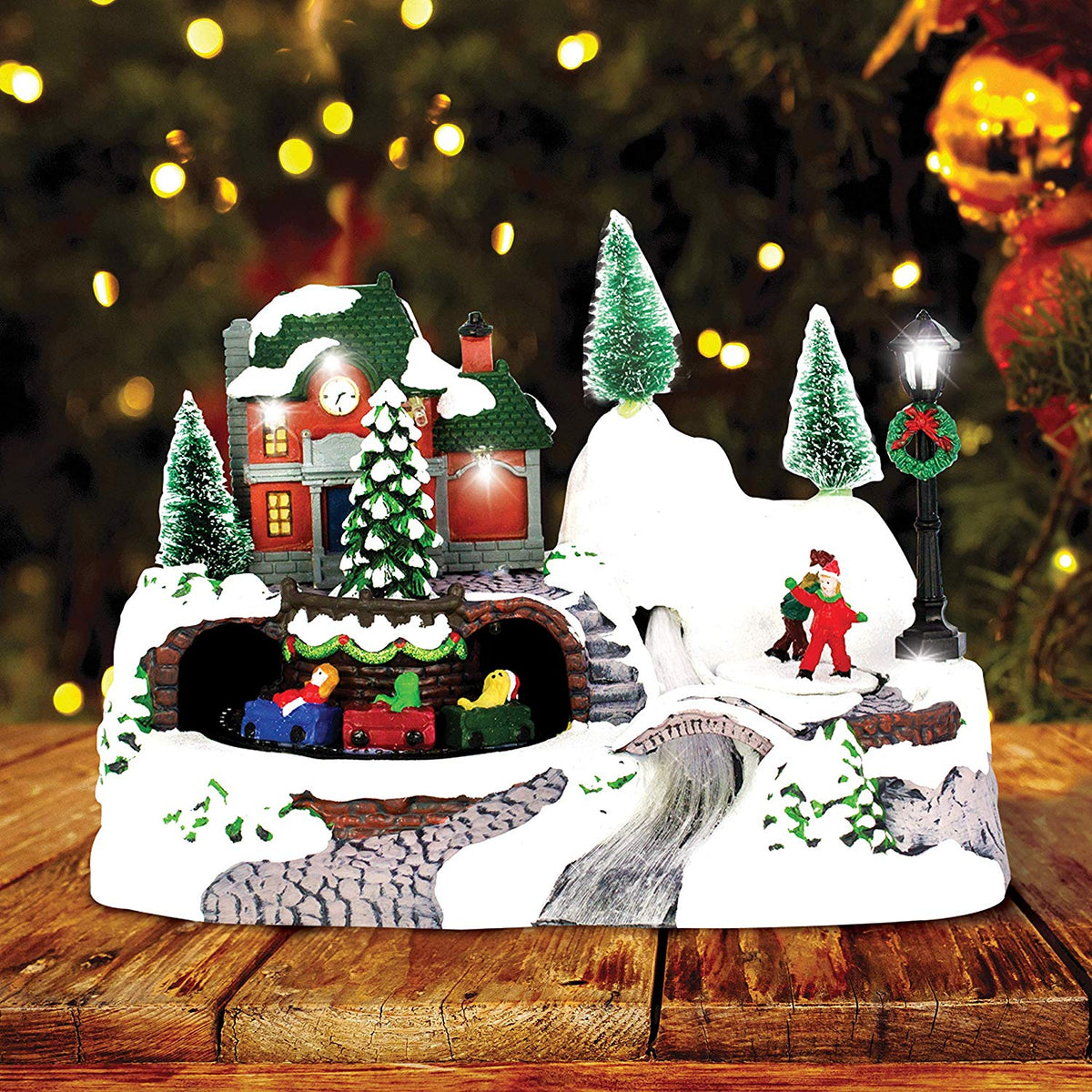 Animated Christmas train ornament with 10 multicoloured LEDs