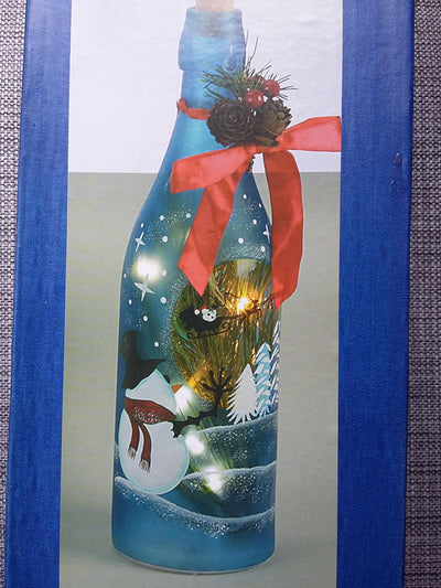 XMAS 29 CM LIT SNOWMAN BOTTLE & WARM WHITE LEDS. PERFECT XMAS DECORATION OR GIFT