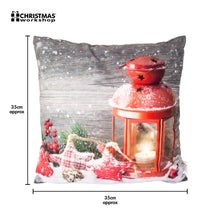 Load image into Gallery viewer, 3 LED Snowy Lantern Cushion ~ Warm White ~ Polyester ~ Christmas Decoration
