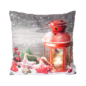 3 LED Snowy Lantern Cushion ~ Warm White ~ Polyester ~ Christmas Decoration