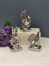 Load image into Gallery viewer, Set of Silver Hand Sculptures, Mirrored Victory Sculpture, Ok Hand
