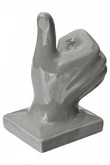 Back view of grey ceramic thumbs up hand ornament
