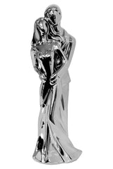 Silver ceramic bride and groom wedding sculpture