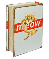 Meow mirrored cat faux book box open for hidden storage