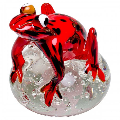 Red Jungle Frog Glass Paperweight