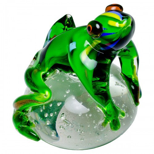 Green Jungle Frog Glass Paperweight