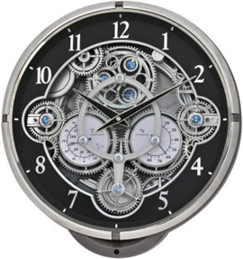 Rhythm Magic Motion black gear rotating dial clock