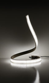 Satin nickel LED snake table lamp in showroom display