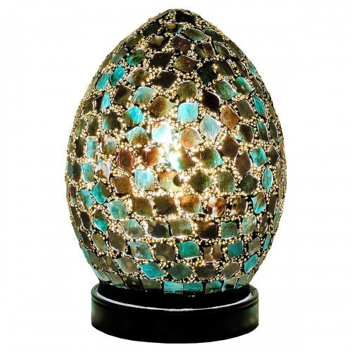 Mini dark green mosaic glass egg table lamp