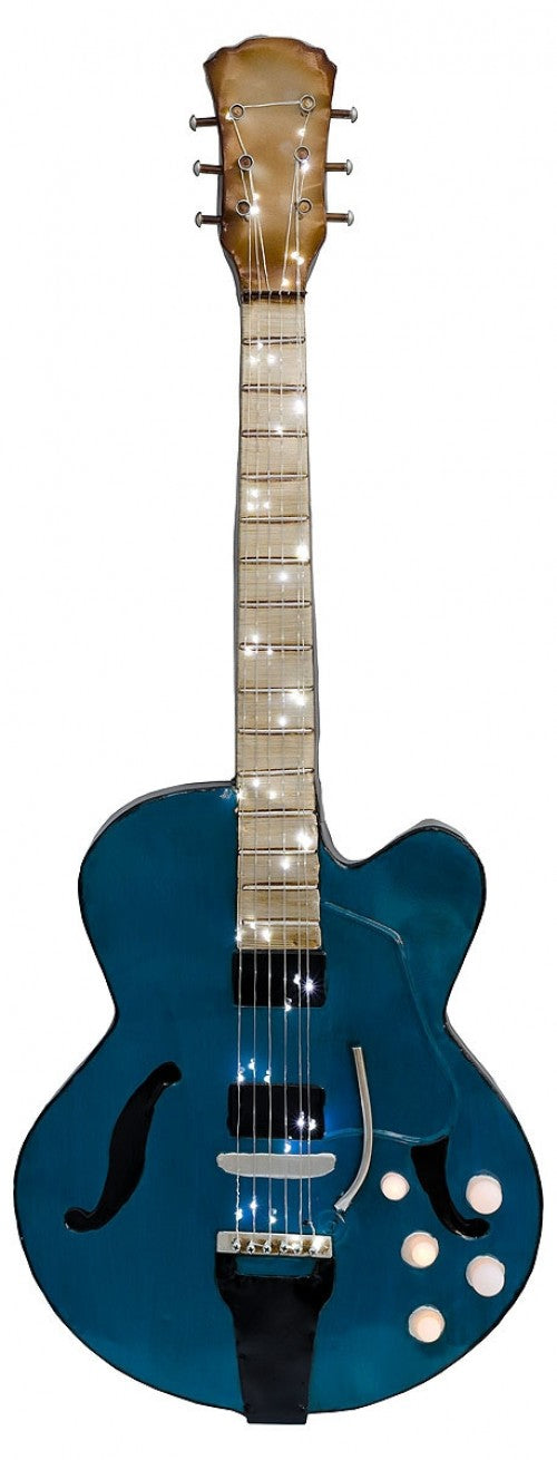 95cm blue guitar 3D metal wall art with battery-powered lights
