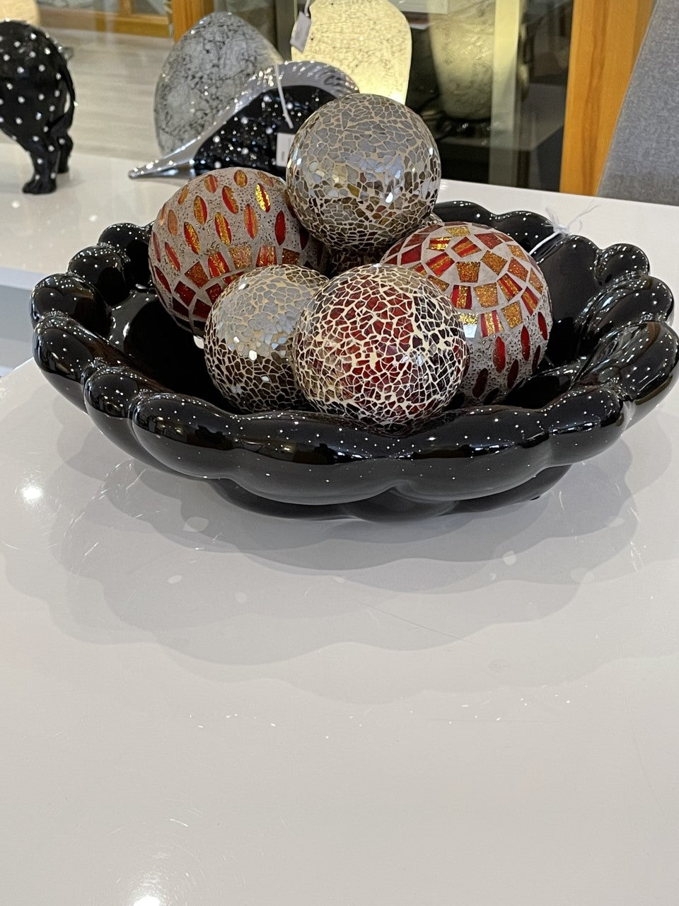 Black ceramic round bubble bowl