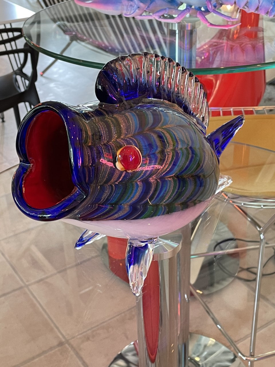 Glass big mouth fish sculpture decorative ornament
